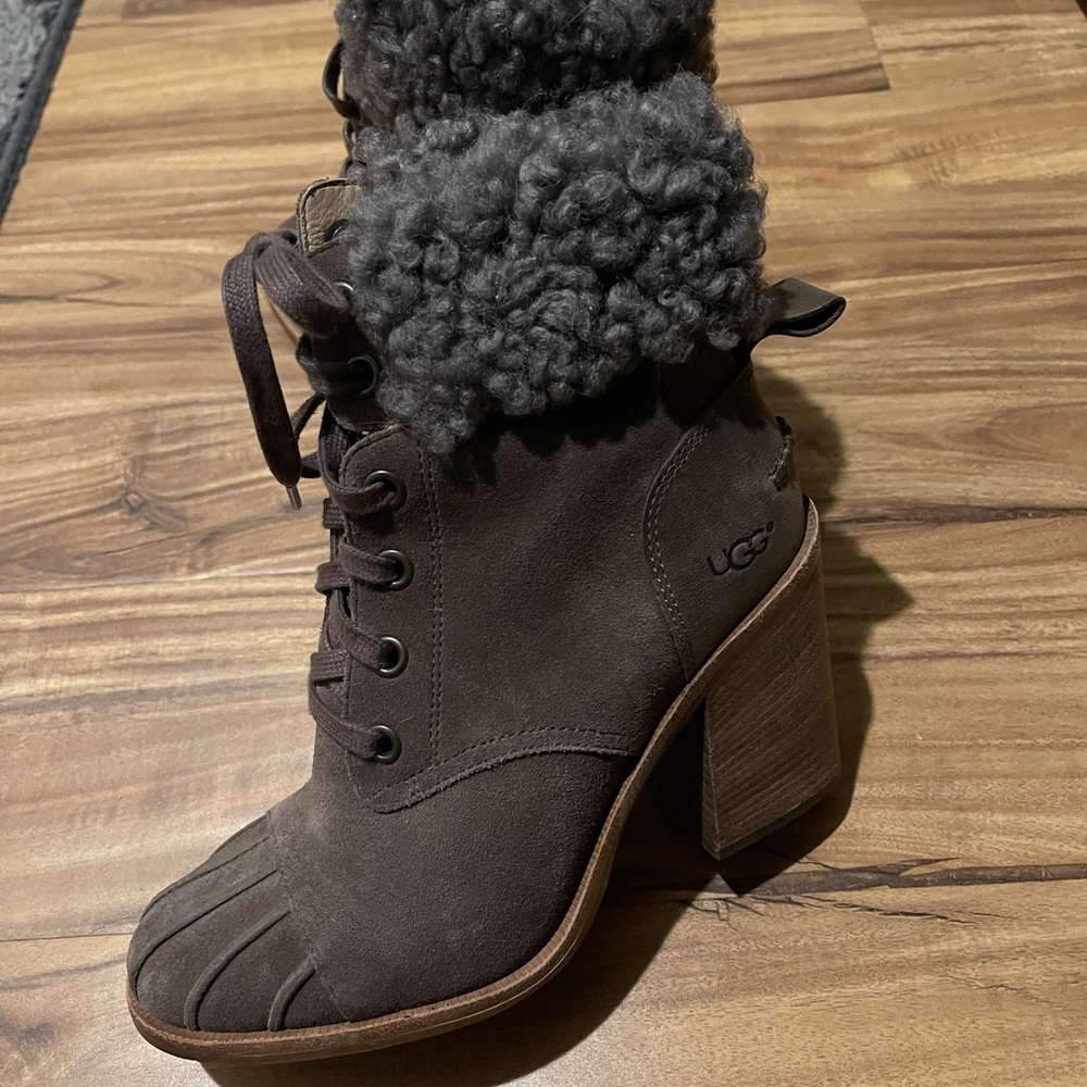 Ugg block heel fur boots
